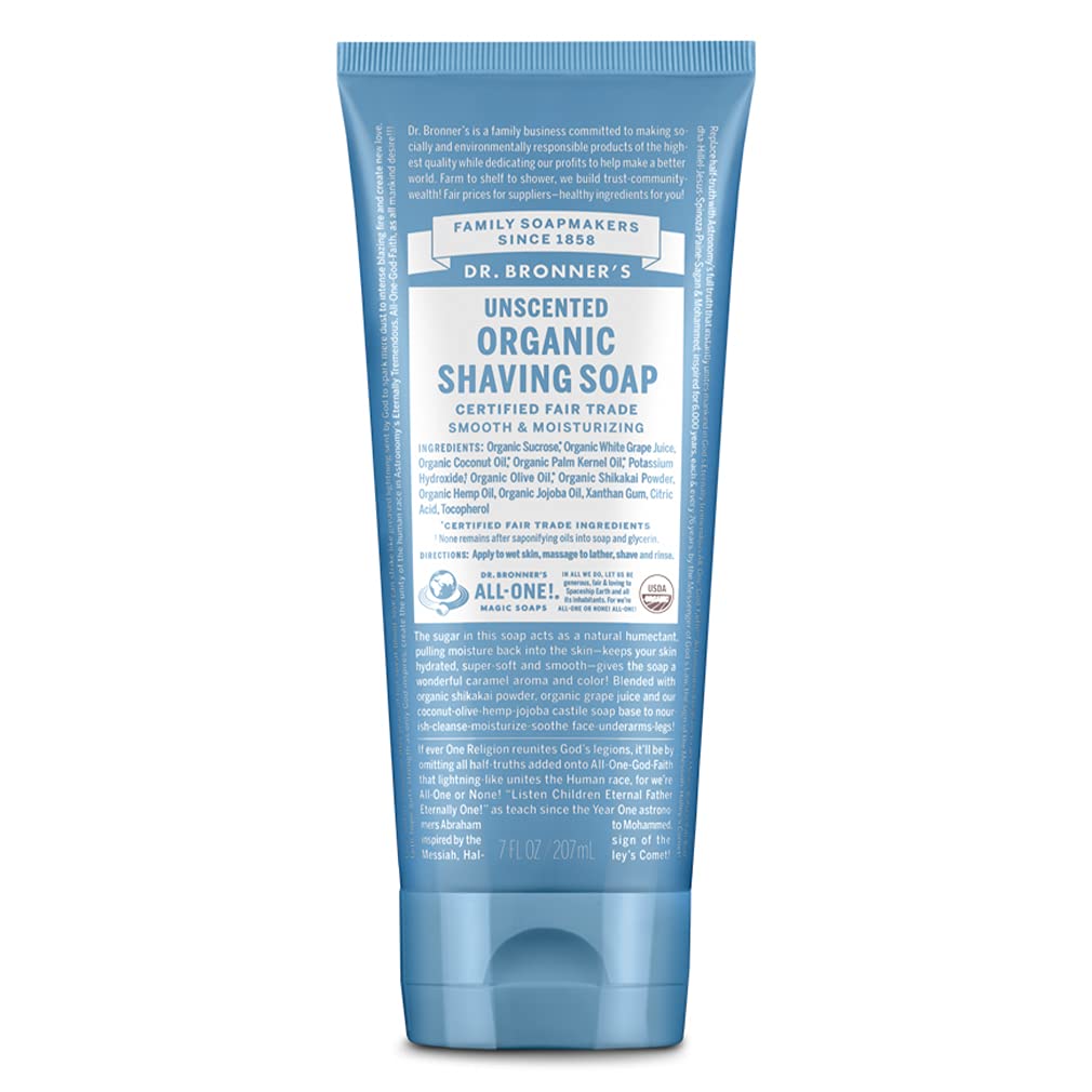 Dr. Bronner&#39;s - Organic Shaving Soap (Unscented, 7 Ounce) - Certified Organic, Sugar and Shikakai Powder, Soothes and Moisturizes for Close Comfortable Shave, Use on Face, Underarms and Legs