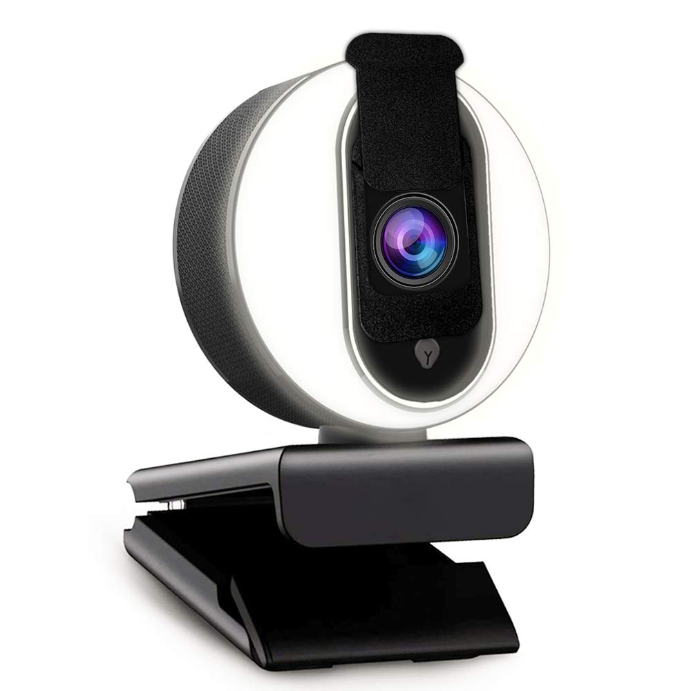 N680E 1080P Webcam with Ring Light, Privacy Cover and Dual Microphone, Advanced Auto-Focus, Adjustable Brightness, Streaming Web Camera for Zoom Skype Facetime, PC Mac Laptop Desktop
