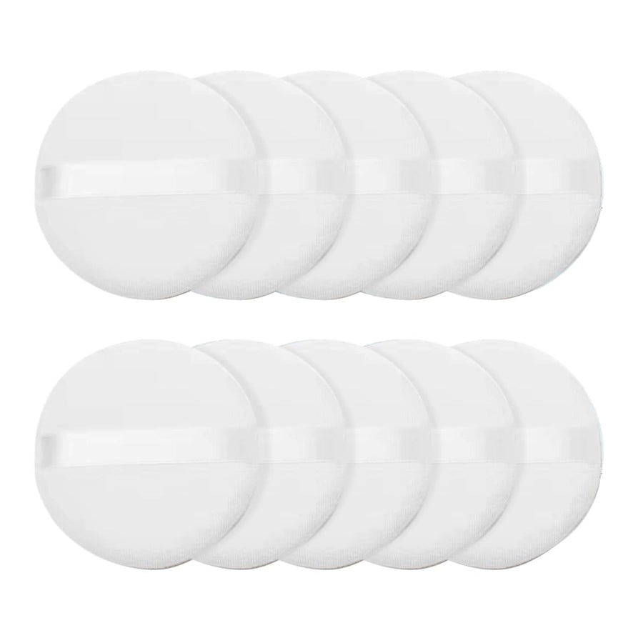10 Pcs Powder Puff for Powder Foundation and Loose Powder, Ultra Soft Round Cotton Smooth Apply Puff with Ribbon Band Handle 3.15 Inch