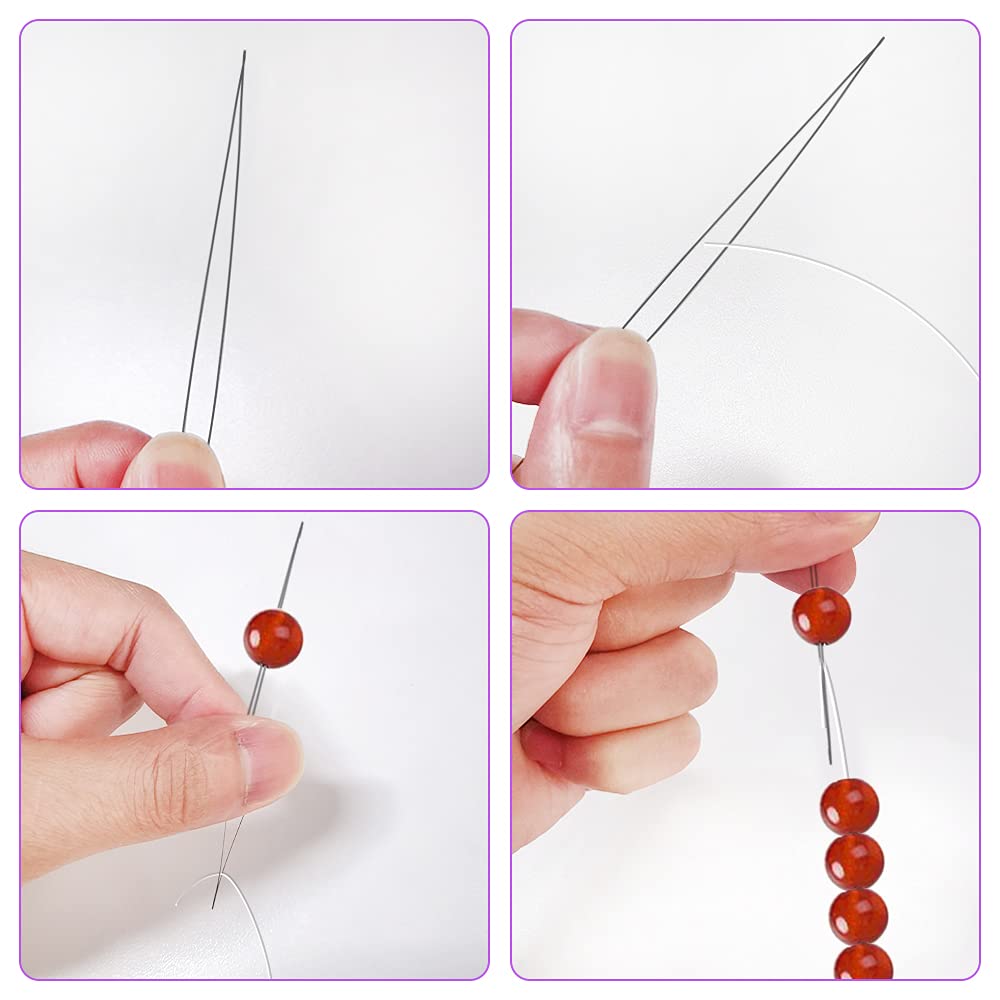 Elastic Bracelet String Cord with Beading Needles, 1 mm Clear Elastic String Stretch Cord and 8 Pieces Big Eye Beading Needles (4 Sizes)