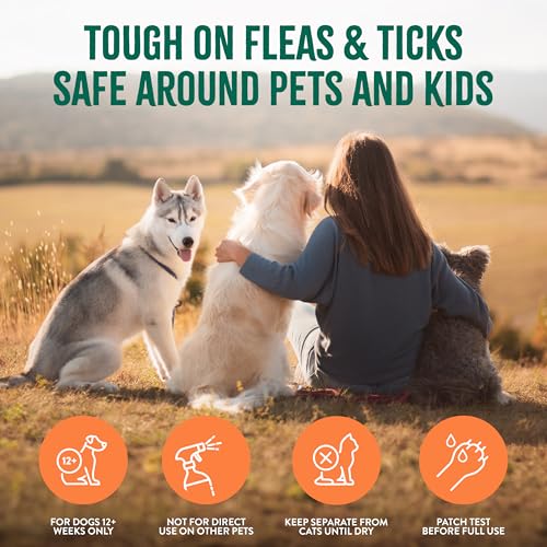 Max Strength Flea and Tick Treatment Spray for Dogs &amp; Home, Safe Prevention Around Kids, Powerful &amp; Natural Defense, Made in USA, 16oz