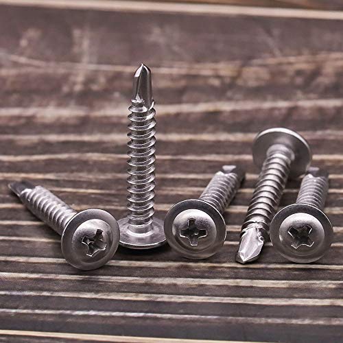 #8 x 1-1/2 (100 pcs) Stainless Wafer Head Self Drilling Screw, Modified Truss Head Self Driller, Phillips Drive Sheet Metal Tek Screws, 410 Stainless Steel, #2 Drilling Point, Dovetail Screws
