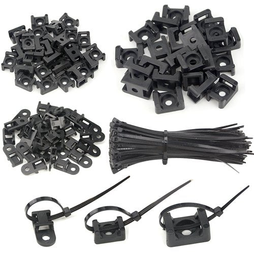 120PCS 3 Values Saddle-type Cable Tie Mount Bases for Cable Wire Tubing Sleeving Conduit Adjustable Cable Tie Holder Set Matched with 120PCS Black Flexible Zip Ties(Black)