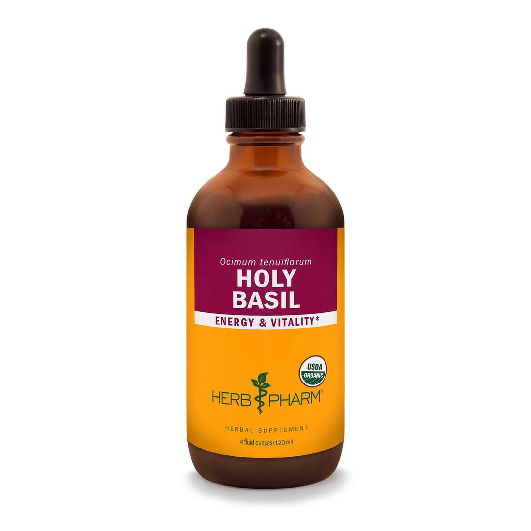 Certified Organic Holy (Tulsi) Liquid Extract for Energy and Vitality basil, 4 Fl Oz