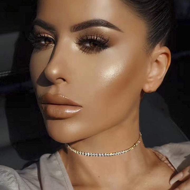 Rhinestone Choker Necklaces Silver Plated 1 Layer Necklace Chain Jewelry for Women