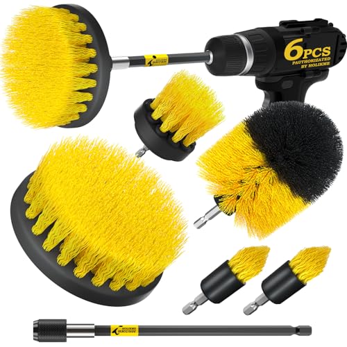 6Pack Cleaning Brush Power Scrubber Cleaning Brush Extended Long Attachment Set All Purpose Scrub Brushes Kit for Grout, Floor, Tub, Shower, Tile, Bathroom,Car Cleaning Brush,Yellow