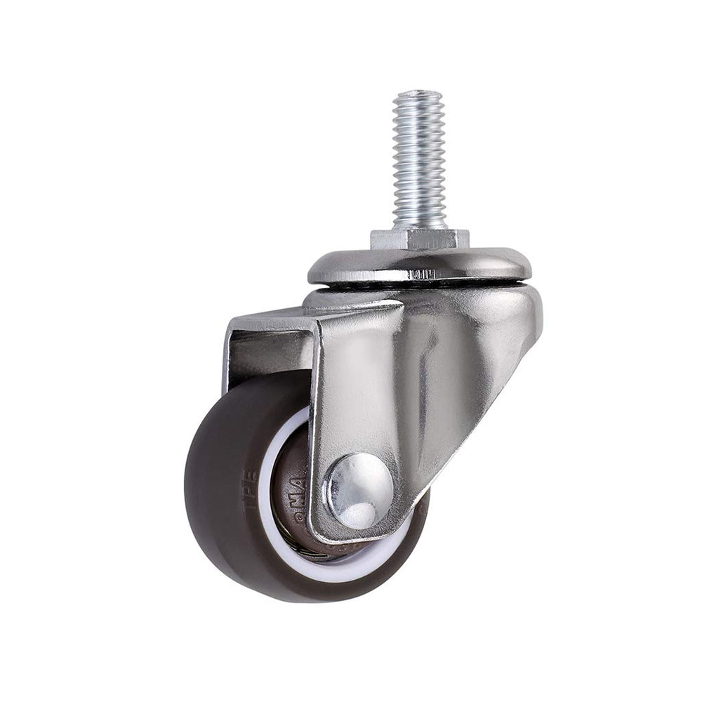 4 Pcs 1 Swivel Stem Threaded Casters, TPE Mute Caster Wheel M6 ×15, Replacement for Carts Trolley, Baby Bed, Furniture Cabinet, Table, Total Load Capacity 99Lbs