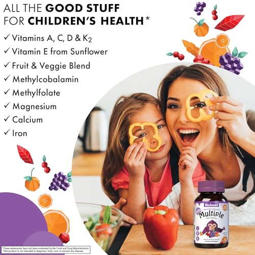 Bluebonnet Nutrition Rainforest Animalz Whole Food Based Multiple Chewable Tablet, Kids Multivitamin &amp; Mineral, Vitamin C, D3, Iron, Gluten Free, Milk Free, Kosher, 180 Chewable Tablets, Mixed Flavor
