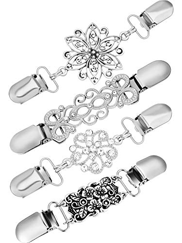 Gejoy 4 Pieces Vintage Sweater Shawl Clip Dresses Cardigan Collar Clip sliver Flower Clip for Women clothing