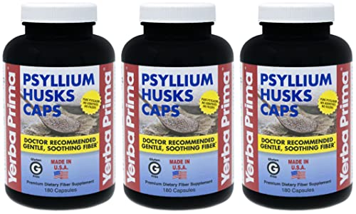 Psyllium Husks Caps - 180 caps (Pack of 3) - Natural Fiber Supplement - Colon Cleansing - Non-GMO Gluten Free