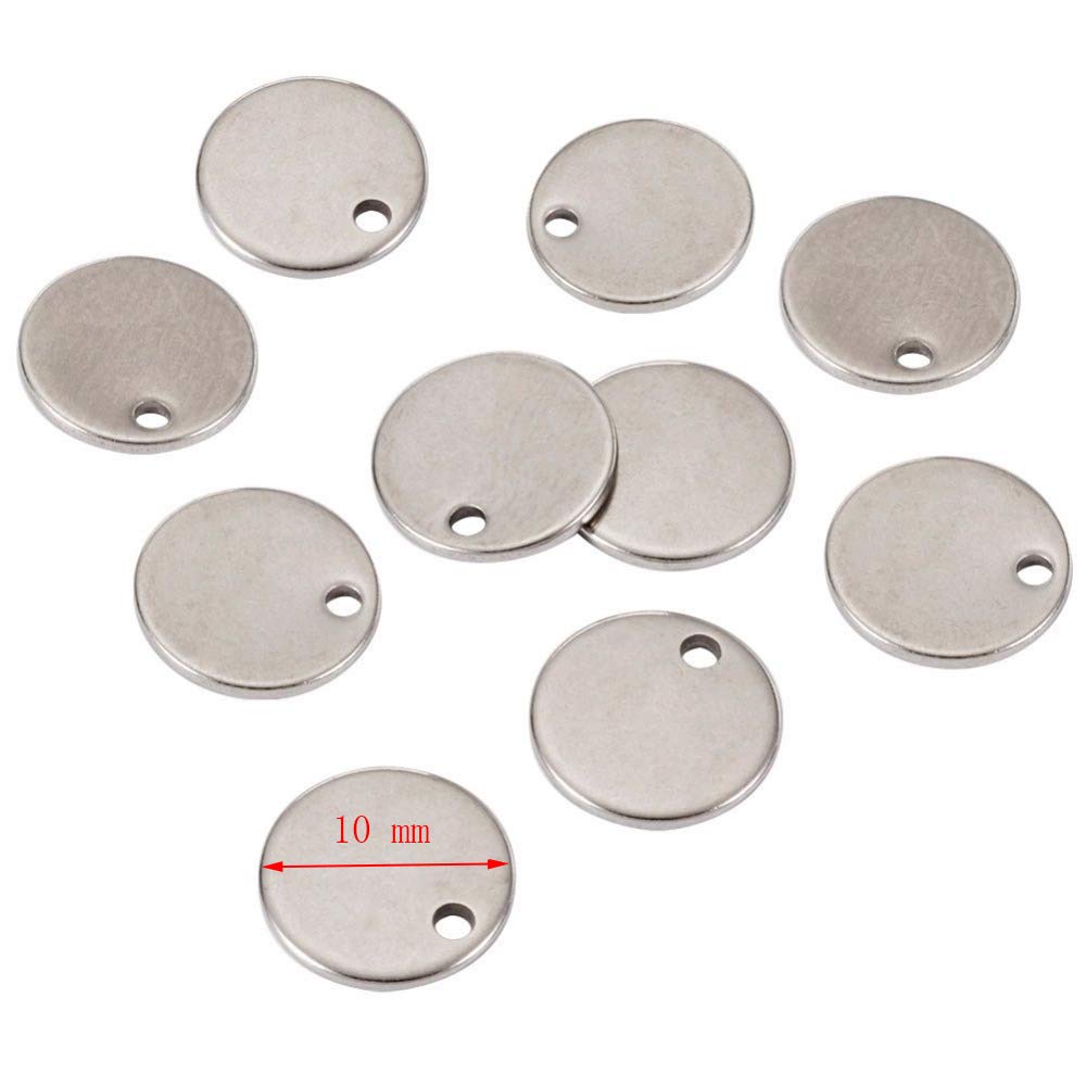 Royee 100 Pcs Flat Blank Stamping Tag Stainless Steel Mini Discs Pendants Charms for Earring Jewelry DIY Making Bracelet Necklace Keychain Craft Art Project (10 mm)