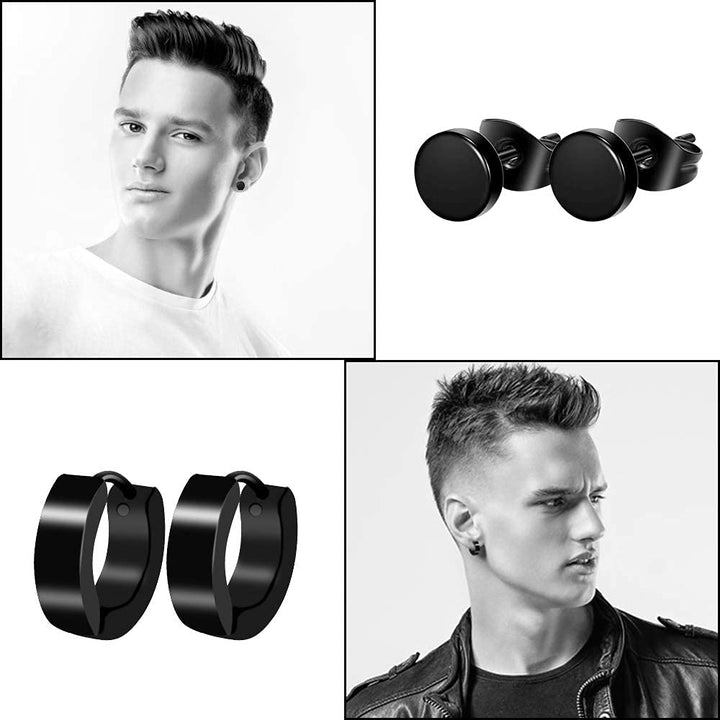 ONESING 15 Pairs Earrings for Men Black Stud Earrings M
