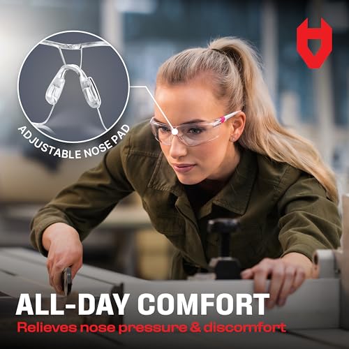 Clear Safety Glasses for Women with Adjustable Frames — Anti Fog Safety Glasses with 100% UV Protection &amp; Scratch Resistance, ANSI Z87.1 Rated — Perfect Safety Goggles for Women, Nursing Goggles