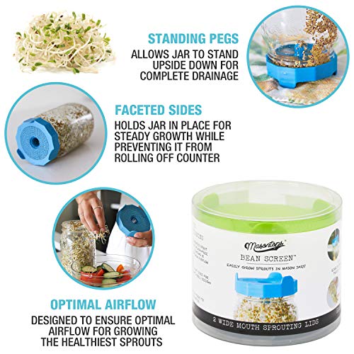 Bean Screen Plastic Mason Jar Sprouting Lids Mason Jar Sprouting Kit – For Growing Broccoli Seeds, Alfalfa, Mung Bean Sprouts – Wide Mouth Seed Sprouting Jar Lids Sprouting Kit Mason Jar