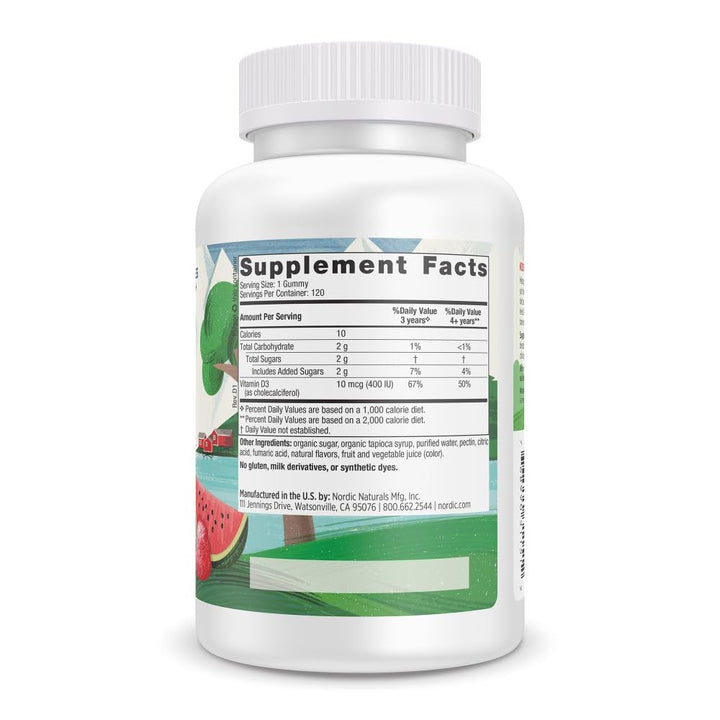 Vitamin D3 Gummies Kids, Wild Watermelon Splash - 120 Gummies - 400 IU Vitamin D3 - Bone Health, Healthy Immunity - Non-GMO, Vegetarian - 120 Servings