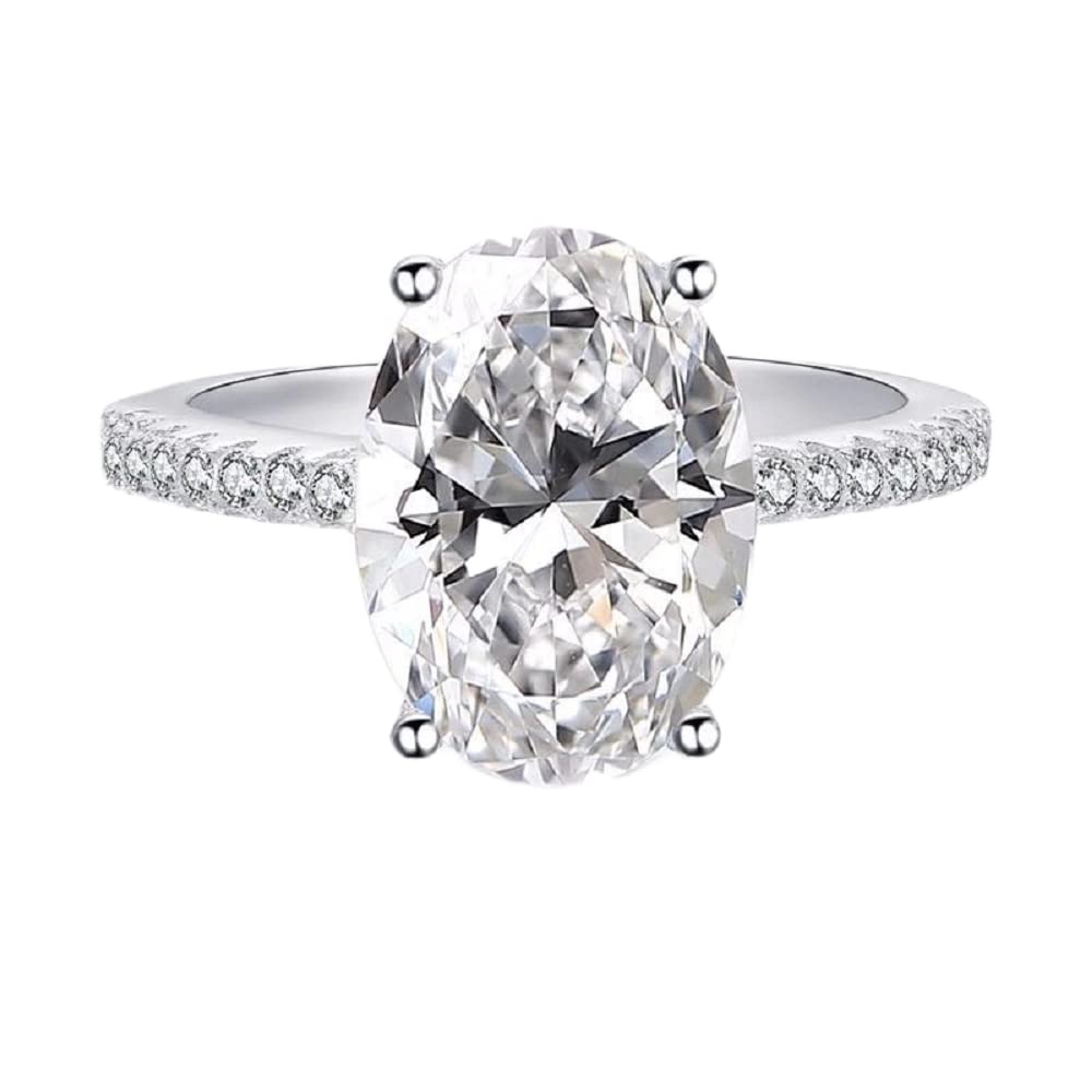 Classic Promise Ring 925 Sterling Silver Oval Cut 3ct AAA CZ Zircon Engagement Rings for Women Cubic Zirconia Promise Halo Solitaire Engagement Ring Size 6-10 (US Code 9)