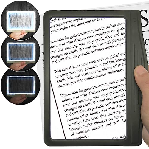 MagniPros 3X Large Ultra Bright LED Page Magnifier- 12 Anti-Glare Dimmable LEDs, Provide More Evenly Lit Viewing Area, Relieve Eye Strain|for Reading Small Prints & Low Vision