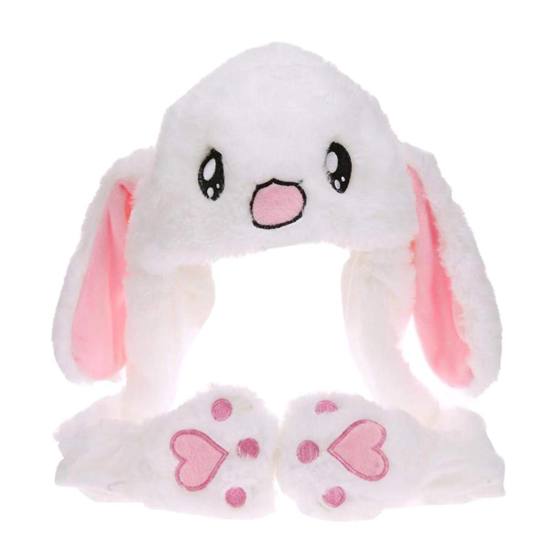 Rabbit Hat Ear Moving Jumping Funny Bunny Plush Cap for Women Girls, Cosplay Christmas Party Holiday Hat (White)