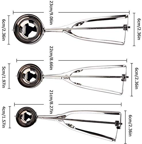 Cookie Scoop Set,JSDOIN Ice Cream Scoop Set, 3 PCS 18/8 Stainless Steel Ice Cream Scoop Trigger Include Large-Medium-Small Size, Melon Scoop (cookie scoop)