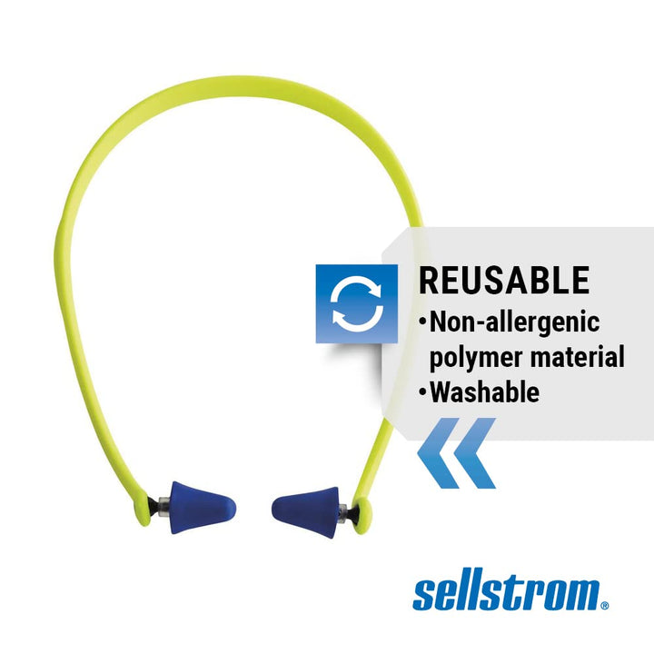 Reusable Banded Earplugs for Work - Work Safety Hearing Protection - 25dB - Hi-Vis Green/Blue