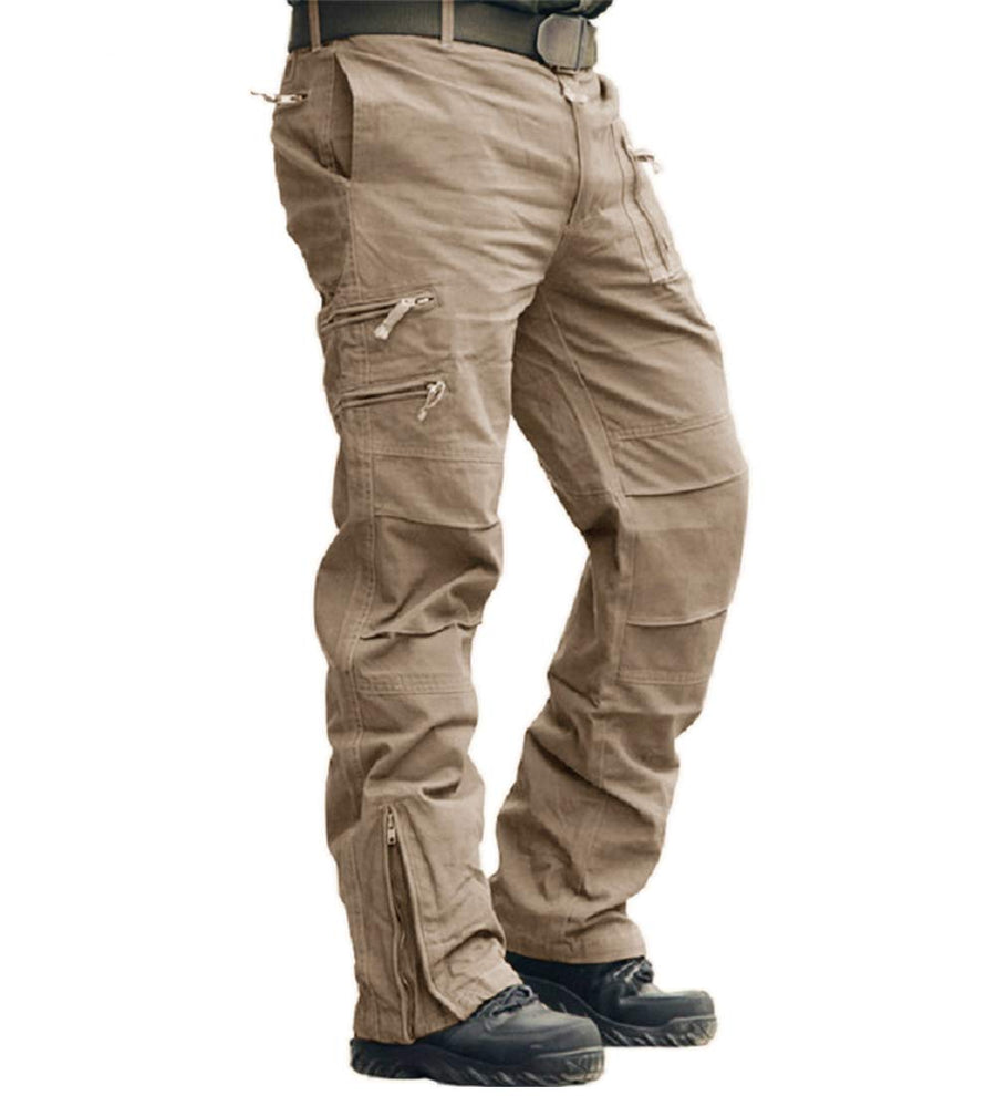 Men's Cargo Tactical Pants Military Casual Army Combat Work Pants with Multi Pockets Khaki 32