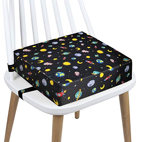 Toddler Booster Seat Dining, Washable 2 Straps Safety Buckle Kids Booster Seat for Dining Table, Portable Travel Increasing Cushion (Star-Black)