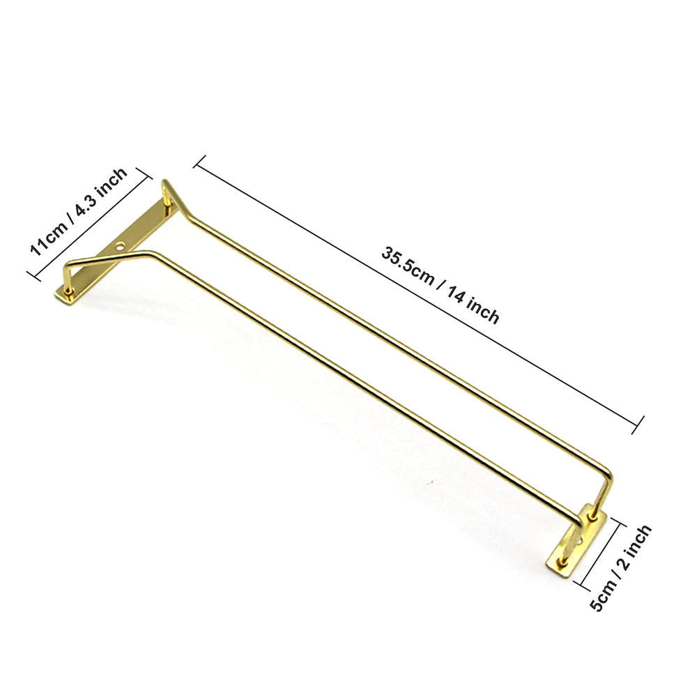 14-Inch Gold Wine Glass Rack, Under Cabinet Wine Glass Holder Stainless Steel Stemware Rack - Hanging Stemware Holder for Cabinet Kitchen Bar, Set of 4