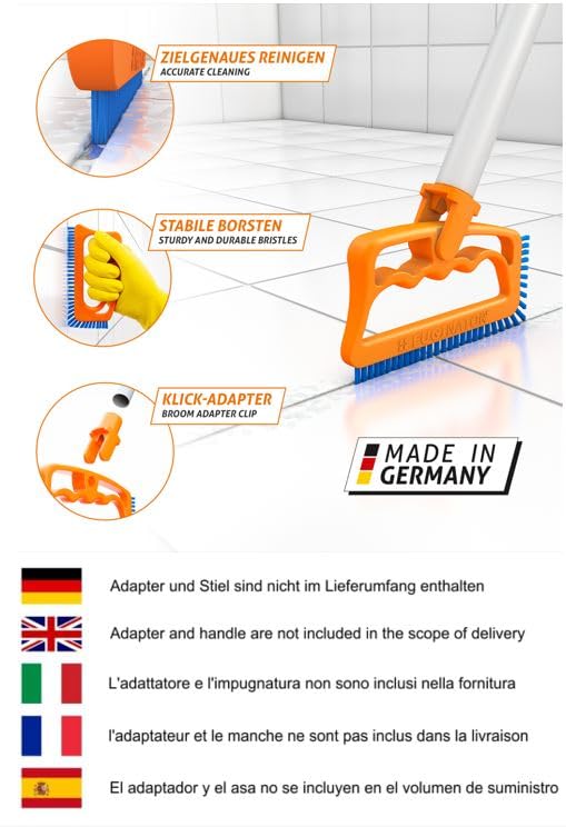 Scrub Brush for Tile and Grout: Stiff Nylon Bristle Scrubbing Brush - Bathtub and Shower Scrubber for Floor Joints and Tile Seams - Cleaning Brush (Orange/Blue)