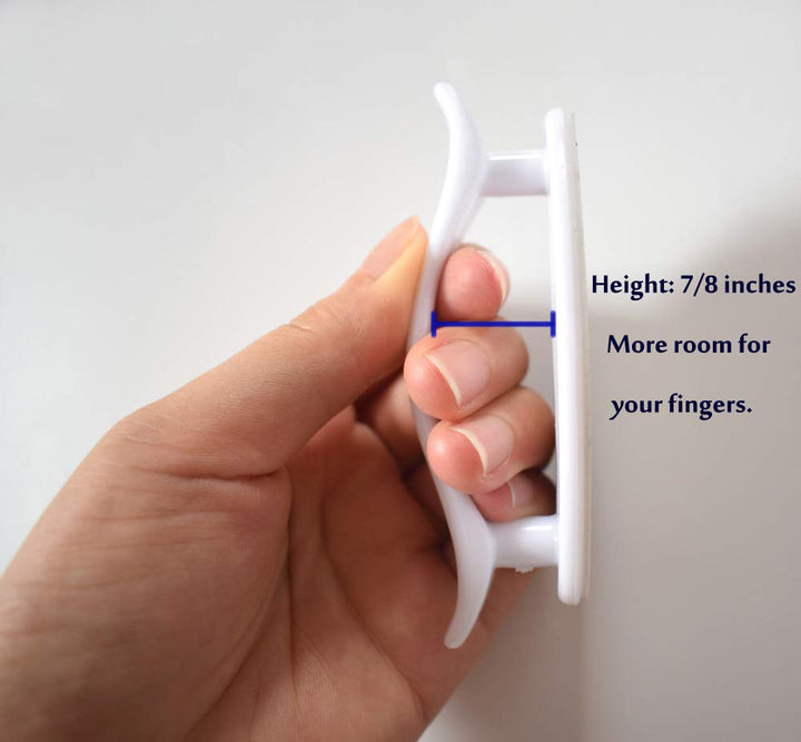 4 pcs White Self-Adhesive Handles for Sliding Door, Peel and Stick Cabinet Handles Without Drill, Stick on Knobs for Bathroom Mirror Doors