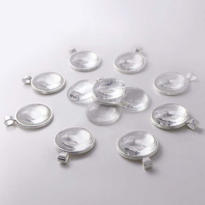 80pcs Pendant Bezels and Clear Cabochon Domes Set for Photo Pendant Resin Craft Jewelry Making, 40pcs Silver Pendant Trays with 40pcs Transparent Glass Cabochons 1 inch/25mm Matching
