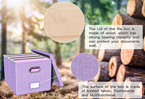 Oterri File Organizer Box,Filing Box with Lid,File Box for Letter/Legal File Folder Storage, Portable Hanging File Box for Office/Decor/Home,1 Pack,Lavender-Box only