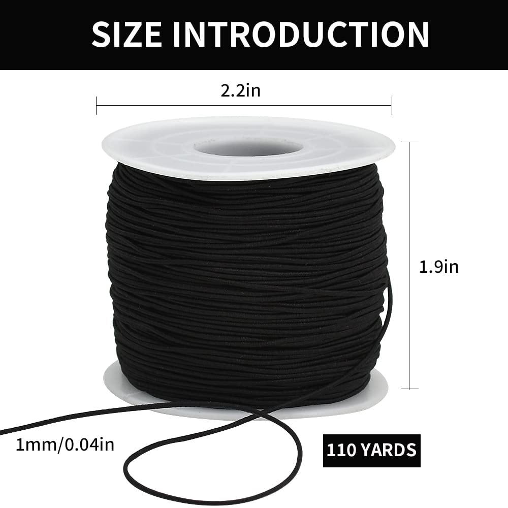 TONIFUL 1mm x 110 Yards Black Elastic String for Bracel