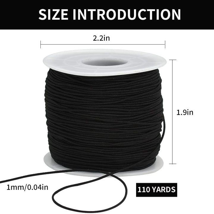 TONIFUL 1mm x 110 Yards Black Elastic String for Bracel