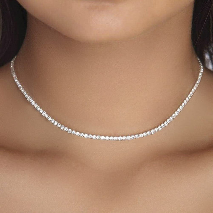 Rhinestone Choker Necklaces Silver Plated 1 Layer Necklace Chain Jewelry for Women