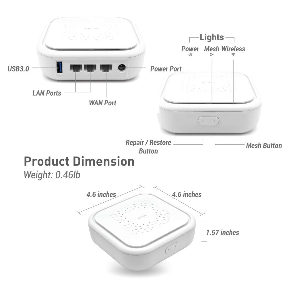 GL-B1300 (Convexa-B) Home AC Gigabit VPN Router, 400Mbps(2.4GHz)+867Mbps(5GHz) High Speed, DDR3L 256MB RAM/32MB Flash ROM, OpenWrt Pre-Installed, Wi-Fi Networking, Power Adapter Included