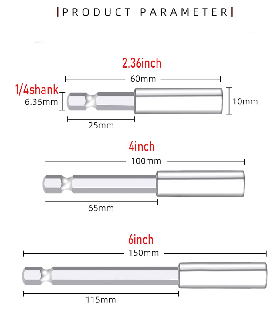 3-PC Quick Change Magnetic Bit Holder Set Extensions Socket Drill Bit Holder 1/4 Hex Shank Power Tools 2.4 &amp; 4&amp;6