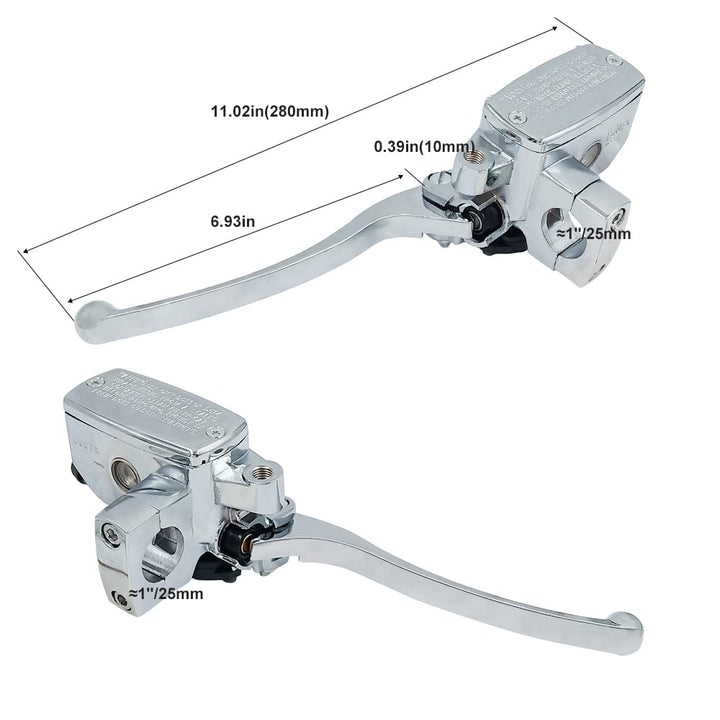 Universal 1 25mm Brake Master Cylinder Lever Motorcycle for Honda Yamaha Suzuki Kawasaki Hydraulic Clutch Brake Goldwing Left &amp; Right Set (Chrome)