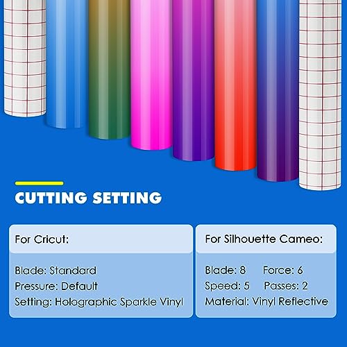 HTVRONT Color Changing Vinyl Permanent Adhesive for Cricut,8 Pack Cold Bundle 6 Colors-12 x 10 Sheets +2 Transfer Sensitive Tape