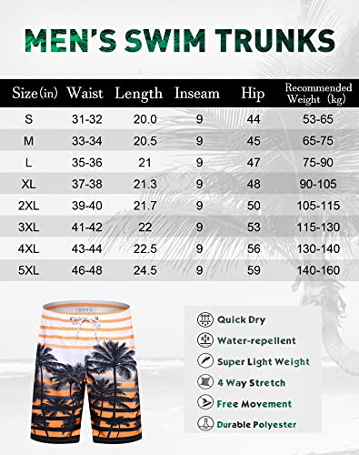Men&#39;s Swim Trunks Quick Dry Bathing Suit 9 Big &amp; Tall Palm Swimsuit #1525 Orange L
