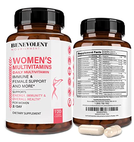 Multivitamin for Women - Supplement for Energy, Immunity, &amp; Female Support - Daily Vitamins for Women with Biotin, Calcium, Magnesium - Non-GMO, Vegetarian Women’s Multivitamin - 120 Caps