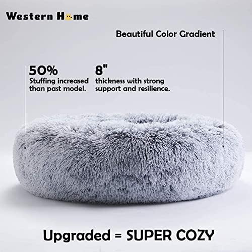 Western Home Faux Fur Original Calming Dog & Cat Bed for Small Medium Large Pets, Indoor Cats, Anti Anxiety Donut Cuddler Round Warm Washable (20, Light Grey)