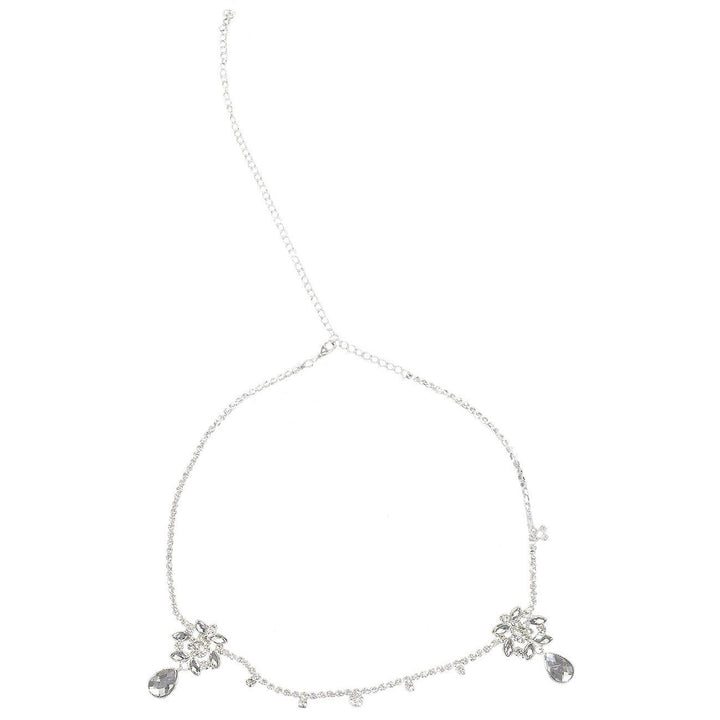 Rhinestone Head Chain - Pendant Headpiece, Jewelry Headband with Chain for Bachelorette Parties, Bridal Showers, Engagement Parties, Silver - 28.9 x 1.5 Inches