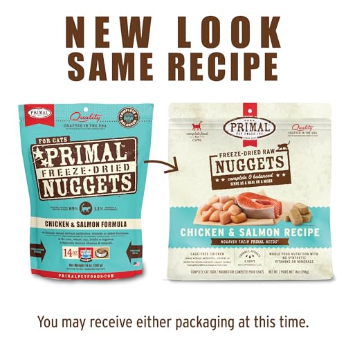 Primal Freeze Dried Raw Cat Food Nuggets Chicken &amp; Salmon, Complete &amp; Balanced Meal or Topper, Premium, Healthy, Grain Free, High Protein Raw Cat Food with Probiotics (14 oz)