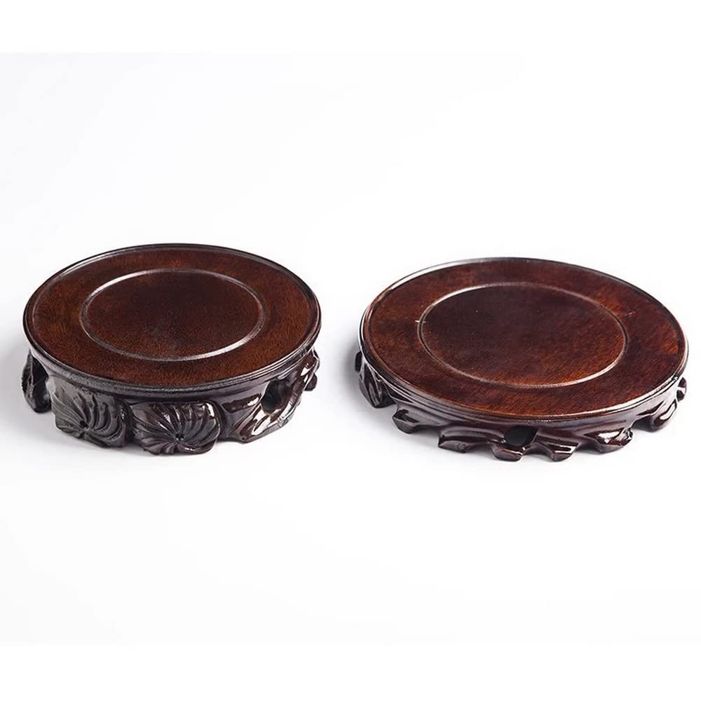 GOLDY&amp;WENDY Wooden Rosewood Carved Base Chinese Vase Buddha Statue Stone Plant Display Stand Large Round Craft Collection Pedestal