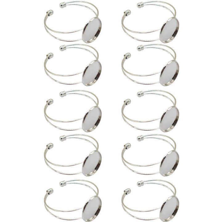 10 Pcs 25 mm Adjustable Round Cabochon Bezel Tray Blank Bangle for Crafting DIY Bracelets Making(Silver)