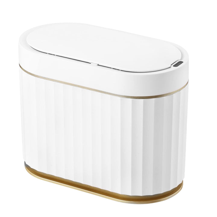 Mini Desktop Trash Bin Small Trash Can with Lid, 5 litres Desktop Motion Sensor Trash Can, 1.3 Gallon Waterproof Countertop Trash Can, Small Plastic Trash Can for Desk, Bedroom, Golden