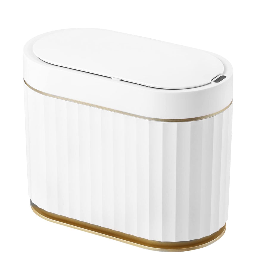 Mini Desktop Trash Bin Small Trash Can with Lid, 5 litres Desktop Motion Sensor Trash Can, 1.3 Gallon Waterproof Countertop Trash Can, Small Plastic Trash Can for Desk, Bedroom, Golden