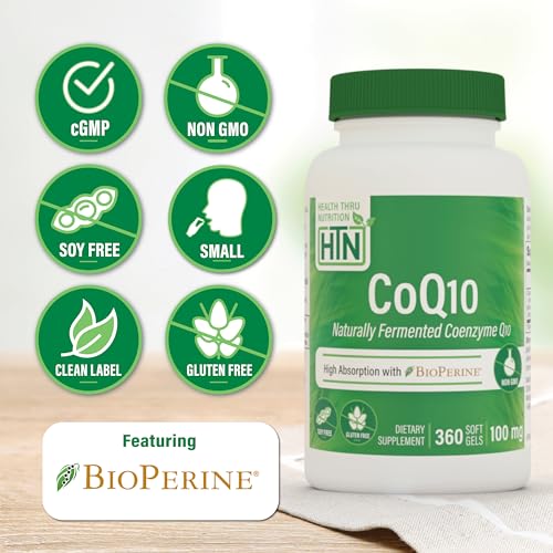 CoQ-10 100mg with BioPerine 360 Softgels | High Absorption Naturally Fermented USP Grade Coenzyme Q10 Supplement | 3rd Party Tested | Heart Health and Energy Support