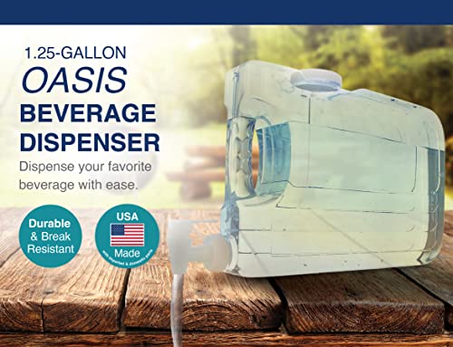 Oasis Drink Dispenser for Fridge, 1.25 Gallon - Plastic Beverage Dispenser with Spigot for Easy Dispensing - BPA Free Clear Plastic - Convenient Handle, Easy-Pour Spout