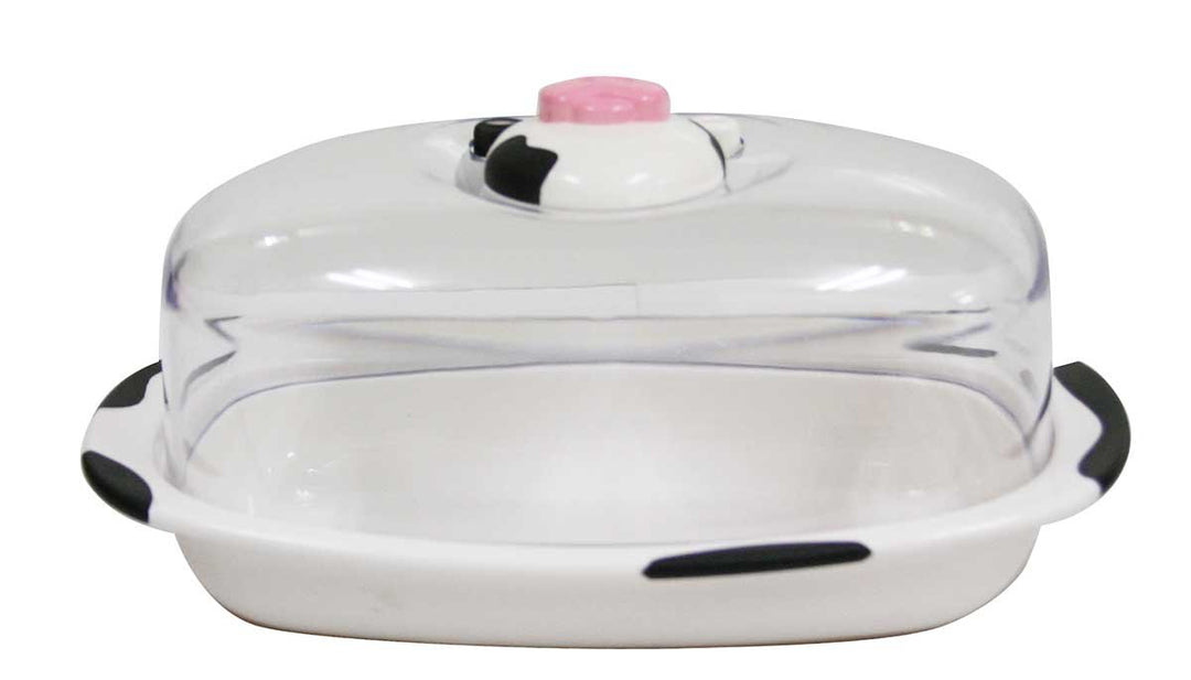 Moo Moo Butter Dish with Clear Lid, 1 Pound Large Capacity Holder, Cute Cow Refrigerator Storage Container, Durable Plastic, Keeps Butter and Cheese Fresh and Flavorful